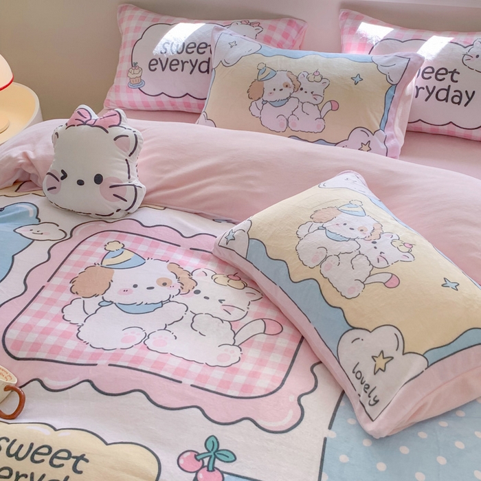 91家纺网 家纺一手货源 找家纺 澳萝拉 2024新款牛奶绒数码印花四件套 萌宠日记