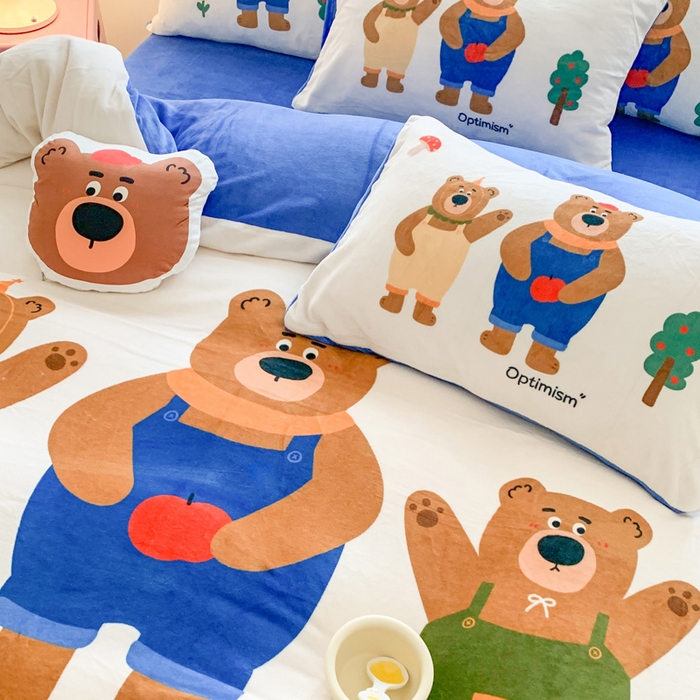 91家纺网 家纺一手货源 找家纺 澳萝拉 2024新款牛奶绒数码印花四件套 乐乐熊