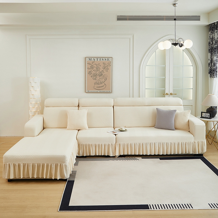 91家纺网 家纺一手货源 找家纺 千彤沙发垫 2024新款拉花绒-全包沙发套-人字纹系列 米黄