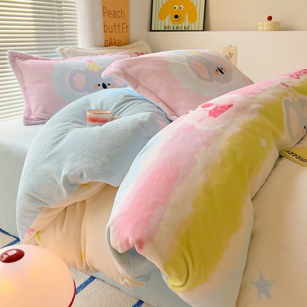 金爱家 2024新款ins大版牛奶绒数码印花四件套 绒大版-星星乐园
