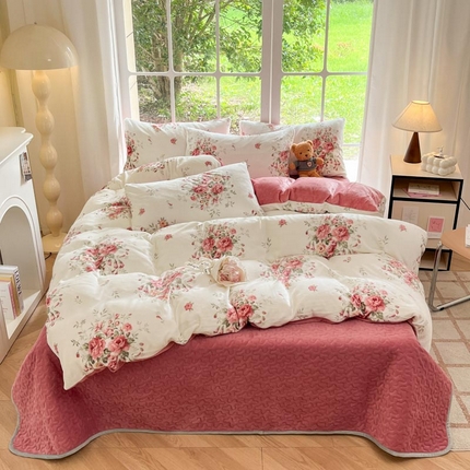 91家纺网 家纺一手货源 找家纺 （总）新印象 2024新款韩式双面牛奶绒床盖四件套