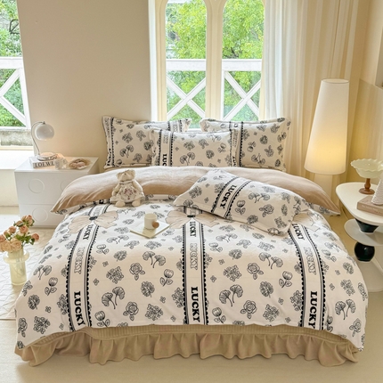 91家纺网 家纺一手货源 找家纺 富之航 2024新款印花牛奶绒床盖四件套 沐颜