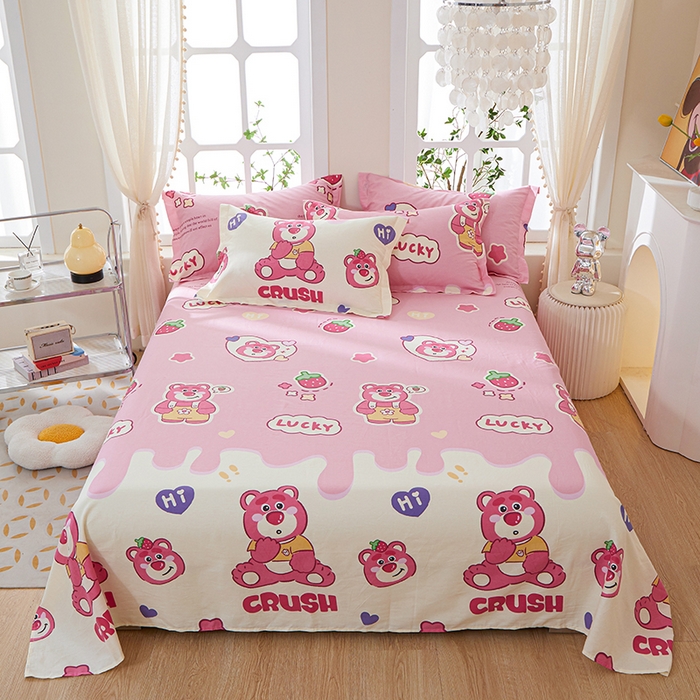 91家纺网 家纺一手货源 找家纺 钰伶 2025新款全棉简约12868纯棉单床单草莓熊宝A版