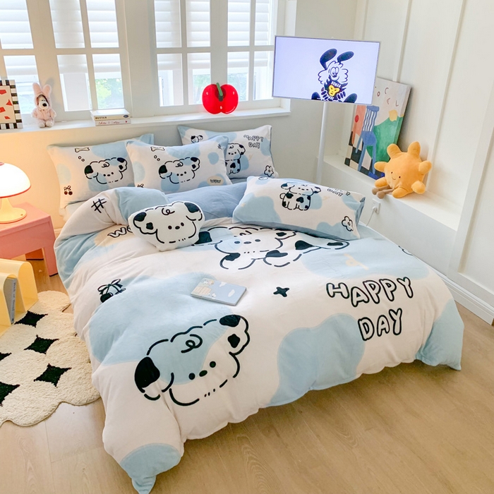 91家纺网 家纺一手货源 找家纺 澳萝拉 2024新款牛奶绒数码印花四件套 开心狗