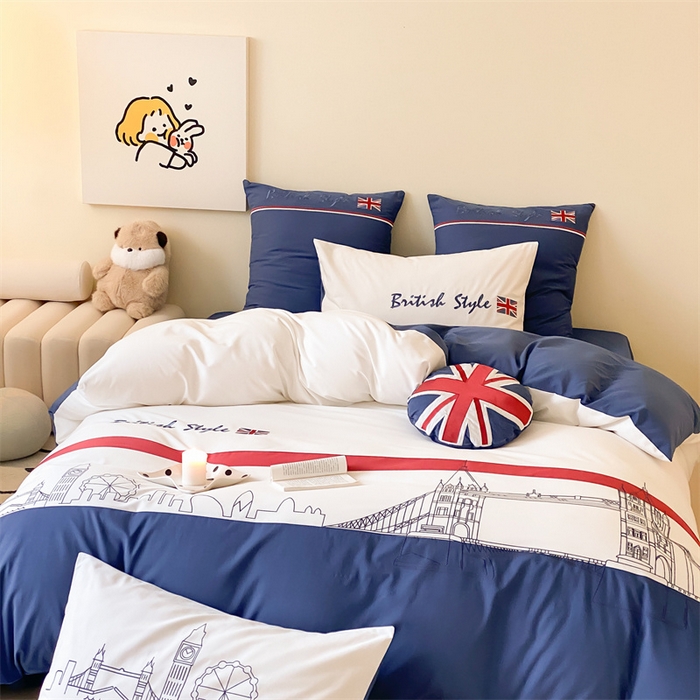 91家纺网 家纺一手货源 找家纺 （总）星野 2024新款100支长绒棉加厚磨毛四件套-英伦风—旅行日志