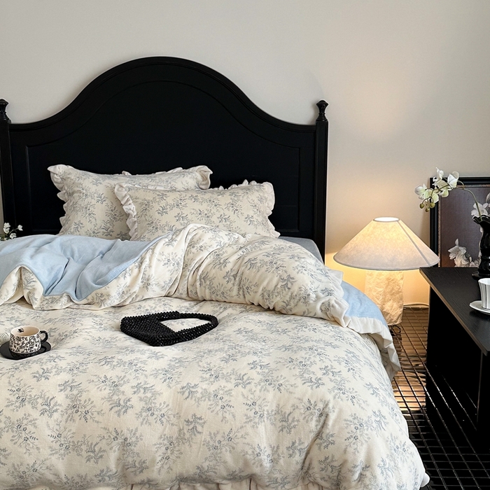 91家纺网 家纺一手货源 找家纺 潘朵拉家纺 2024爆款绒法式双层牛奶绒花边四件套 查理德