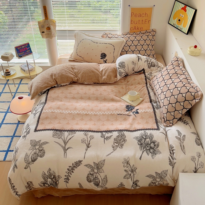 91家纺网 家纺一手货源 找家纺 金爱家 2024新款ins大版牛奶绒数码印花四件套 绒大版-汐颜