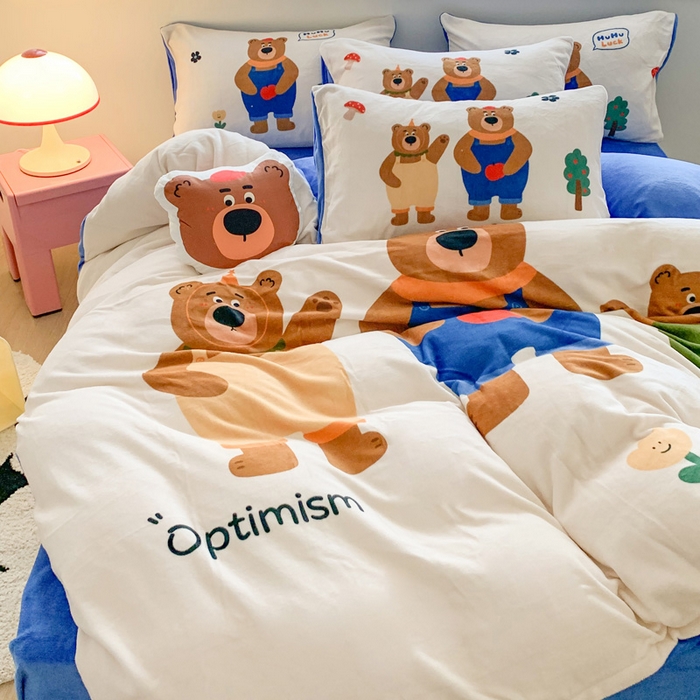 91家纺网 家纺一手货源 找家纺 澳萝拉 2024新款牛奶绒数码印花四件套 乐乐熊