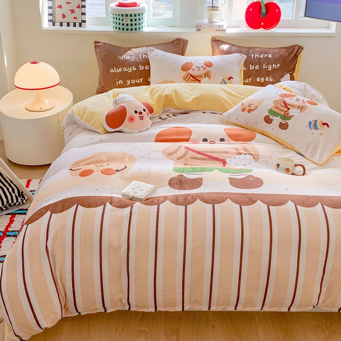 91家纺网 家纺一手货源 找家纺 澳萝拉 2024新款牛奶绒数码印花四件套 焦糖冰淇淋