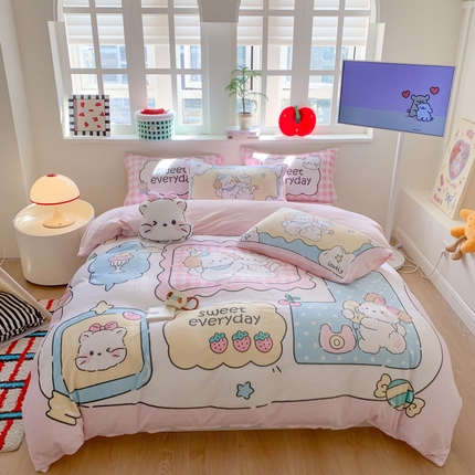 澳萝拉 2024新款牛奶绒数码印花四件套 萌宠日记