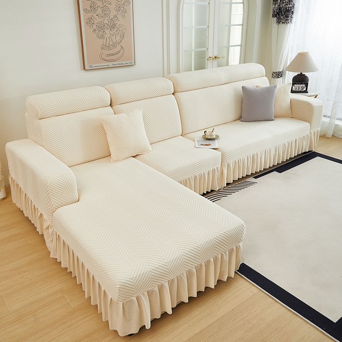 91家纺网 家纺一手货源 找家纺 千彤沙发垫 2024新款拉花绒-全包沙发套-人字纹系列 米黄