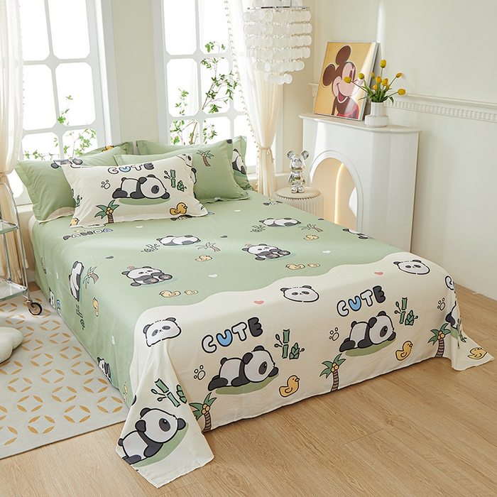 91家纺网 家纺一手货源 找家纺 钰伶 2025新款全棉简约12868纯棉单床单熊猫戏水A版