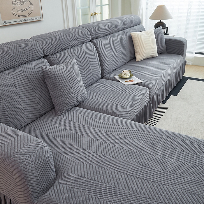 91家纺网 家纺一手货源 找家纺 千彤沙发垫 2024新款拉花绒-全包沙发套-人字纹系列 深灰