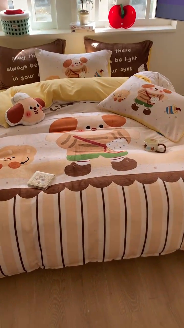 91家纺网 家纺一手货源 找家纺 澳萝拉 2024新款牛奶绒数码印花四件套 焦糖冰淇淋