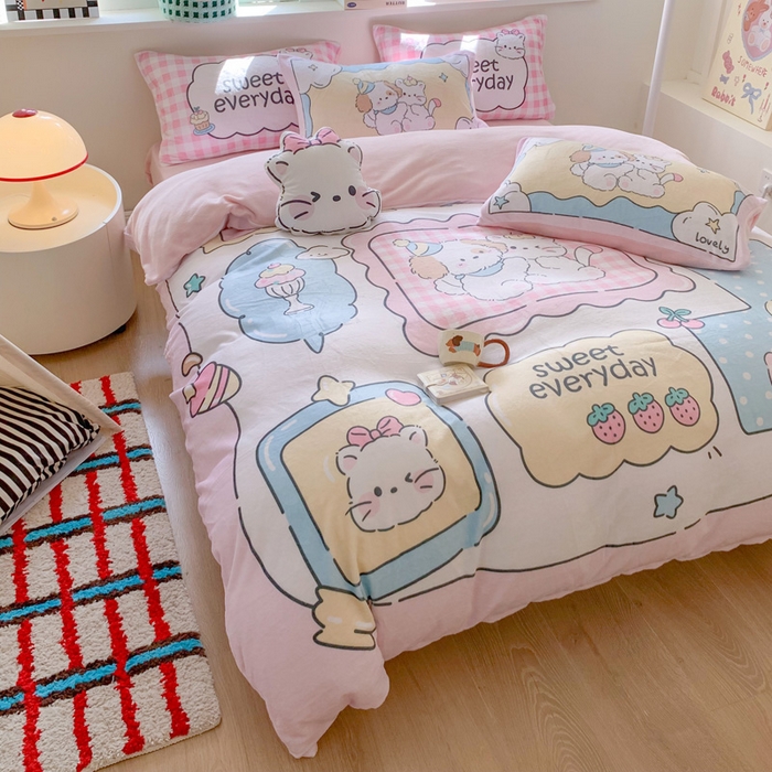 91家纺网 家纺一手货源 找家纺 澳萝拉 2024新款牛奶绒数码印花四件套 萌宠日记