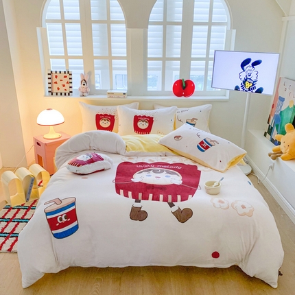 澳萝拉 2024新款牛奶绒数码印花四件套 爆米花