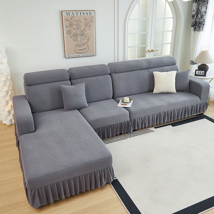 91家纺网 家纺一手货源 找家纺 千彤沙发垫 2024新款拉花绒-全包沙发套-人字纹系列 深灰