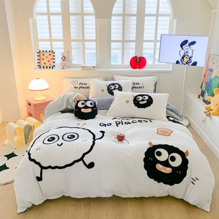 澳萝拉 2024新款牛奶绒数码印花四件套 黑煤球