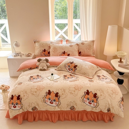 91家纺网 家纺一手货源 找家纺 富之航 2024新款印花牛奶绒床盖四件套 梦幻龙