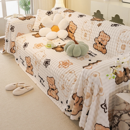 91家纺网 家纺一手货源 找家纺 逸尚阁 2024新款泡泡牛奶绒印花沙发巾系列 调皮熊