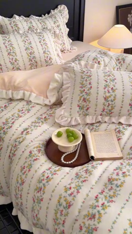 91家纺网 家纺一手货源 找家纺 潘朵拉家纺 2024爆款绒法式双层牛奶绒花边四件套 安妮