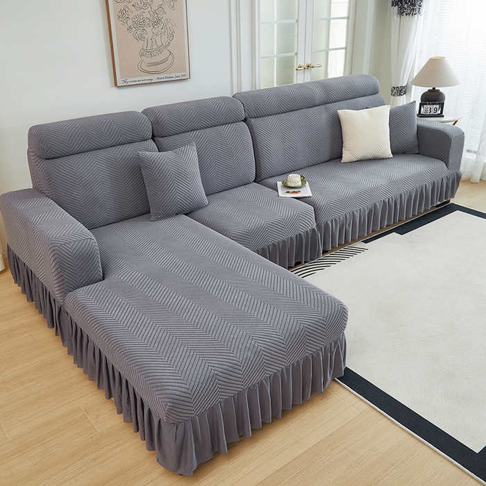 91家纺网 家纺一手货源 找家纺 千彤沙发垫 2024新款拉花绒-全包沙发套-人字纹系列 深灰