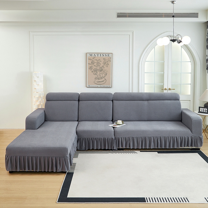 91家纺网 家纺一手货源 找家纺 千彤沙发垫 2024新款拉花绒-全包沙发套-人字纹系列 深灰