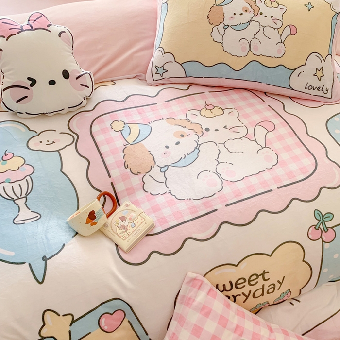 91家纺网 家纺一手货源 找家纺 澳萝拉 2024新款牛奶绒数码印花四件套 萌宠日记