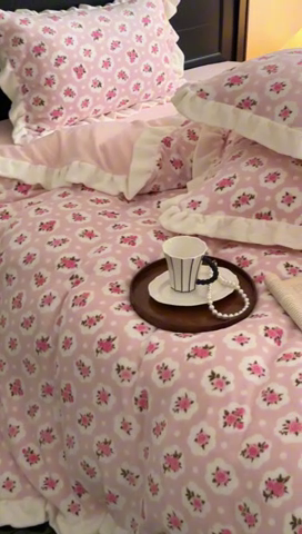 91家纺网 家纺一手货源 找家纺 潘朵拉家纺 2024爆款绒法式双层牛奶绒花边四件套 莫奈花园