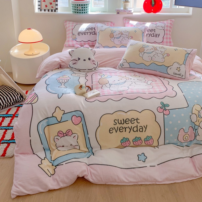 91家纺网 家纺一手货源 找家纺 澳萝拉 2024新款牛奶绒数码印花四件套 萌宠日记