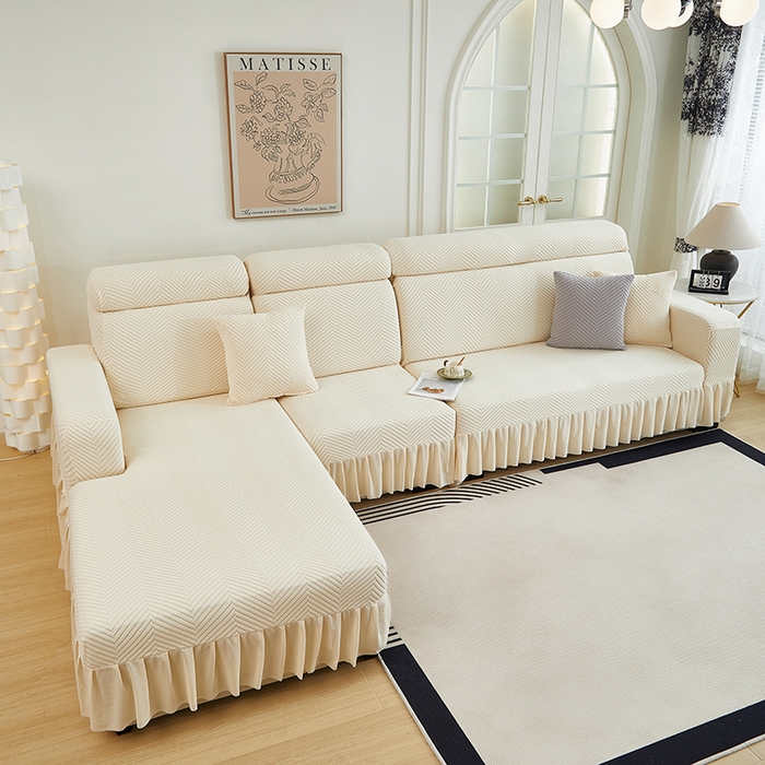 91家纺网 家纺一手货源 找家纺 千彤沙发垫 2024新款拉花绒-全包沙发套-人字纹系列 米黄