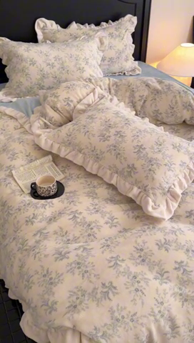 91家纺网 家纺一手货源 找家纺 潘朵拉家纺 2024爆款绒法式双层牛奶绒花边四件套 查理德