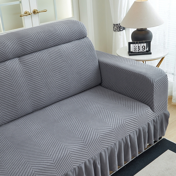 91家纺网 家纺一手货源 找家纺 千彤沙发垫 2024新款拉花绒-全包沙发套-人字纹系列 深灰