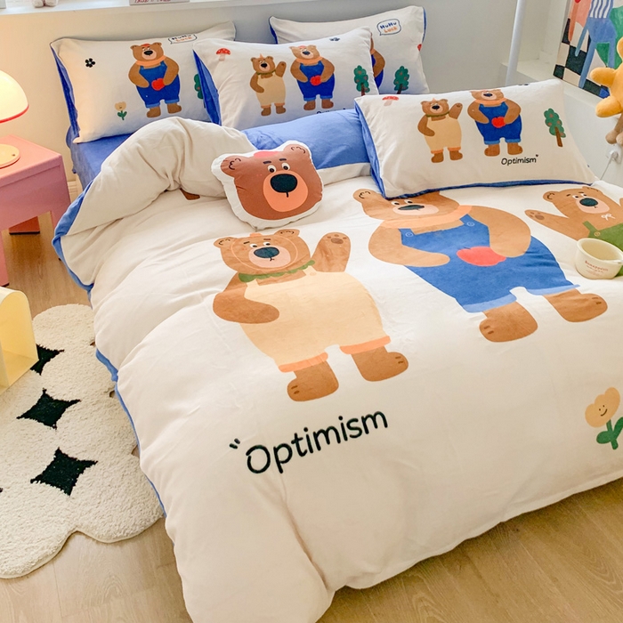 91家纺网 家纺一手货源 找家纺 澳萝拉 2024新款牛奶绒数码印花四件套 乐乐熊