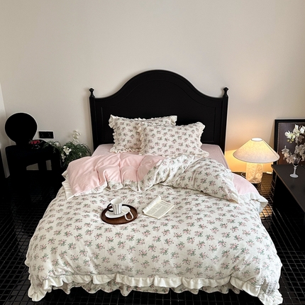 潘朵拉家纺 2024爆款绒法式双层牛奶绒花边四件套 花溪