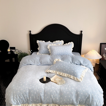 潘朵拉家纺 2024爆款绒法式双层牛奶绒花边四件套 悠米
