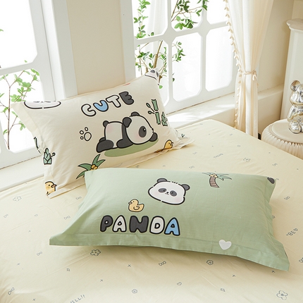 钰伶 简约全棉12868印花纯棉单枕套熊猫戏水