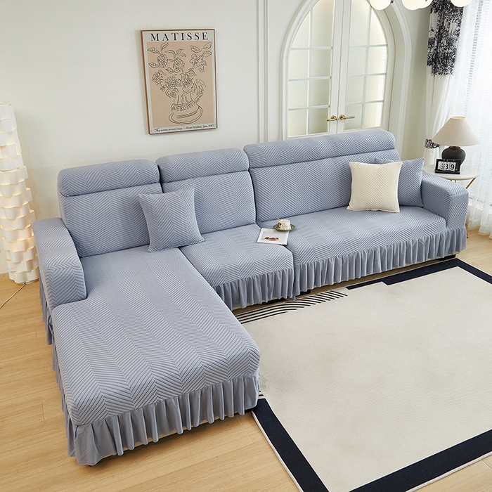 91家纺网 家纺一手货源 找家纺 千彤沙发垫 2024新款拉花绒-全包沙发套-人字纹系列 蓝灰