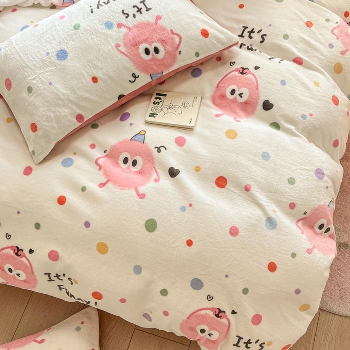 91家纺网 家纺一手货源 找家纺 新印象 2024新款韩式双面牛奶绒床盖四件套 甜甜蜜桃