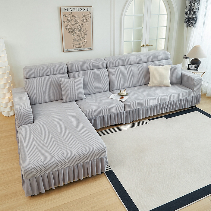 91家纺网 家纺一手货源 找家纺 千彤沙发垫 2024新款拉花绒-全包沙发套-人字纹系列 银灰