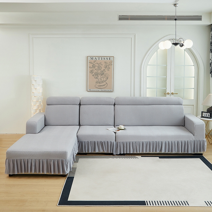 91家纺网 家纺一手货源 找家纺 千彤沙发垫 2024新款拉花绒-全包沙发套-人字纹系列 银灰