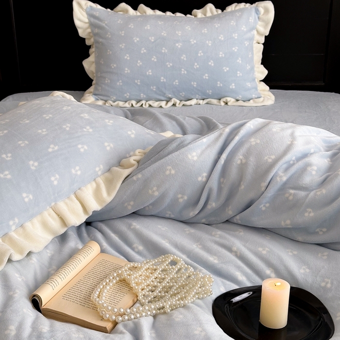 91家纺网 家纺一手货源 找家纺 潘朵拉家纺 2024爆款绒法式双层牛奶绒花边四件套 悠米