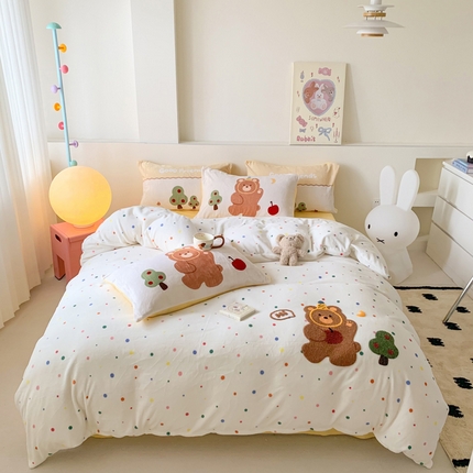 澳萝拉 2024新款牛奶绒毛巾绣四件套 熊熊乐园