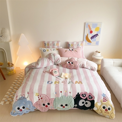 （总）星野 2024新款高克重牛奶绒四件套-绒可爱多