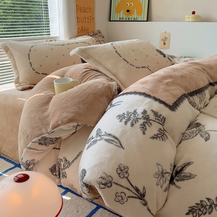 金爱家 2024新款ins大版牛奶绒数码印花四件套 绒大版-汐颜