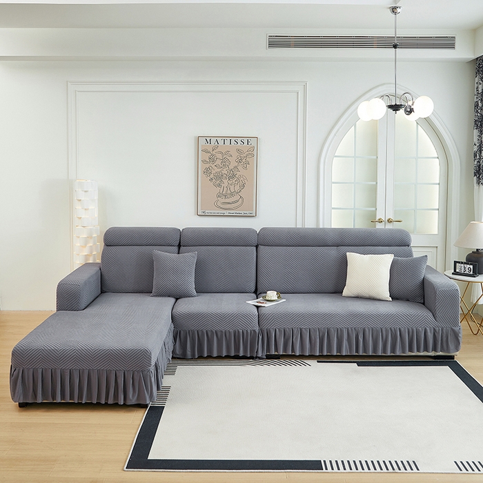 91家纺网 家纺一手货源 找家纺 千彤沙发垫 2024新款拉花绒-全包沙发套-人字纹系列 深灰