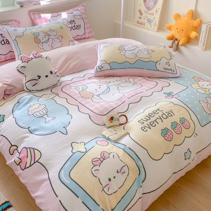 91家纺网 家纺一手货源 找家纺 澳萝拉 2024新款牛奶绒数码印花四件套 萌宠日记