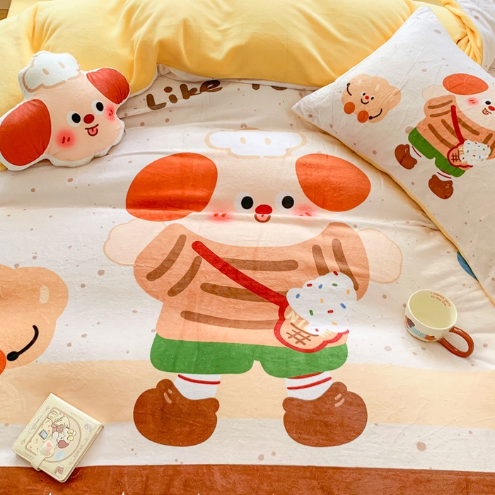 91家纺网 家纺一手货源 找家纺 澳萝拉 2024新款牛奶绒数码印花四件套 焦糖冰淇淋