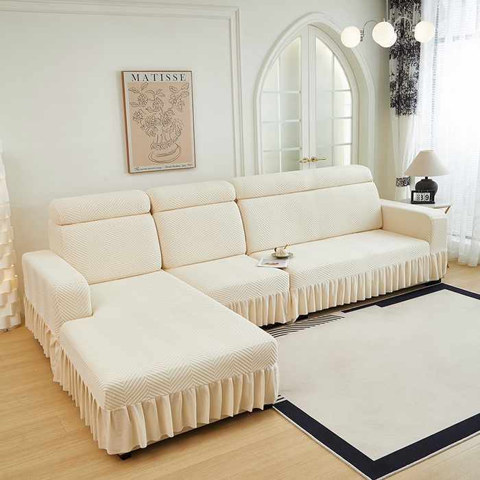 91家纺网 家纺一手货源 找家纺 千彤沙发垫 2024新款拉花绒-全包沙发套-人字纹系列 米黄