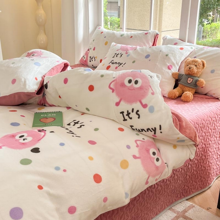 91家纺网 家纺一手货源 找家纺 新印象 2024新款韩式双面牛奶绒床盖四件套 甜甜蜜桃